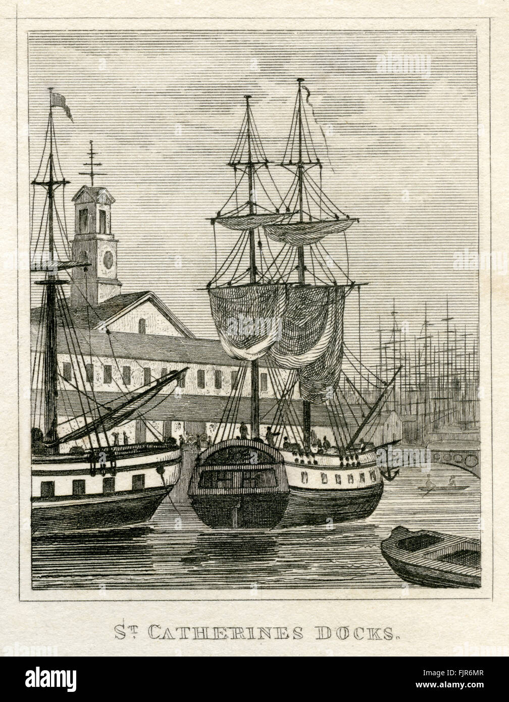 St Catherine's Docks, London. Constructed 1825. From 1835 print. Stock Photo