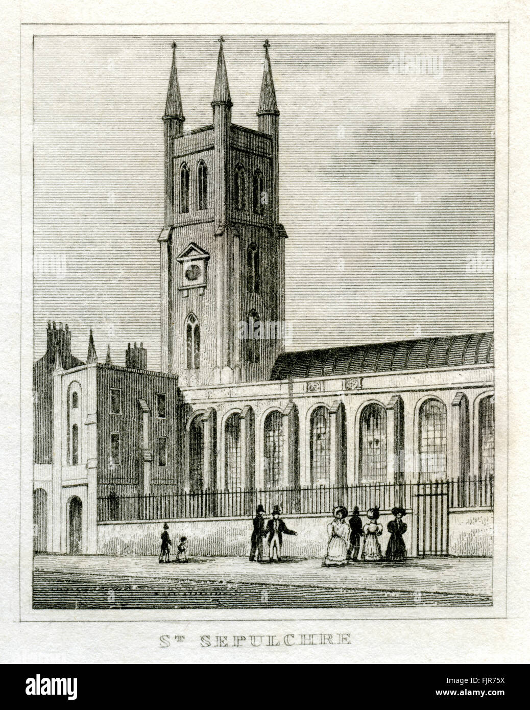 St Sepulchre, Holborn Viaduct, London. From 1835 print. Stock Photo