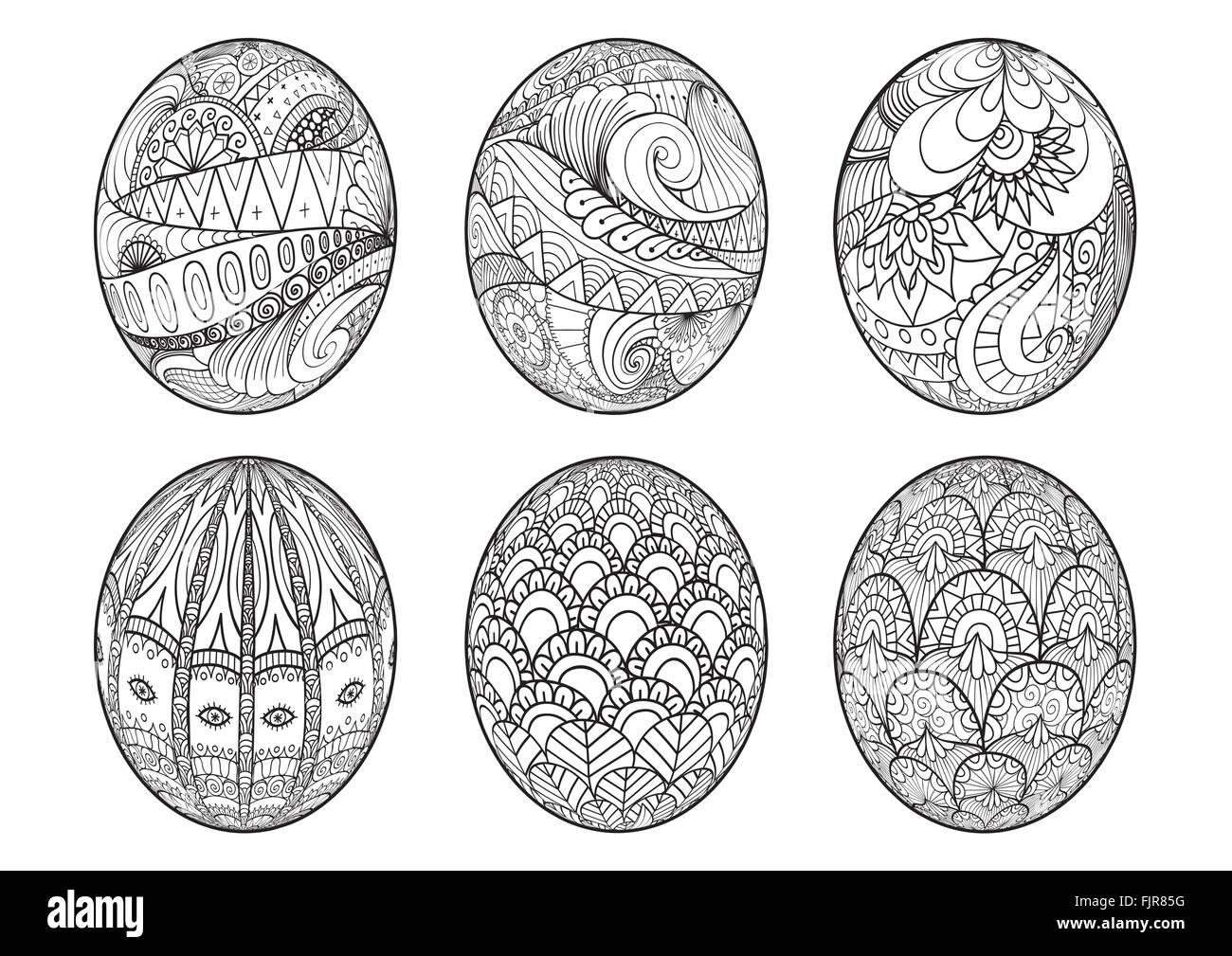 Zentangle easter eggs for coloring book for adult Stock Vector