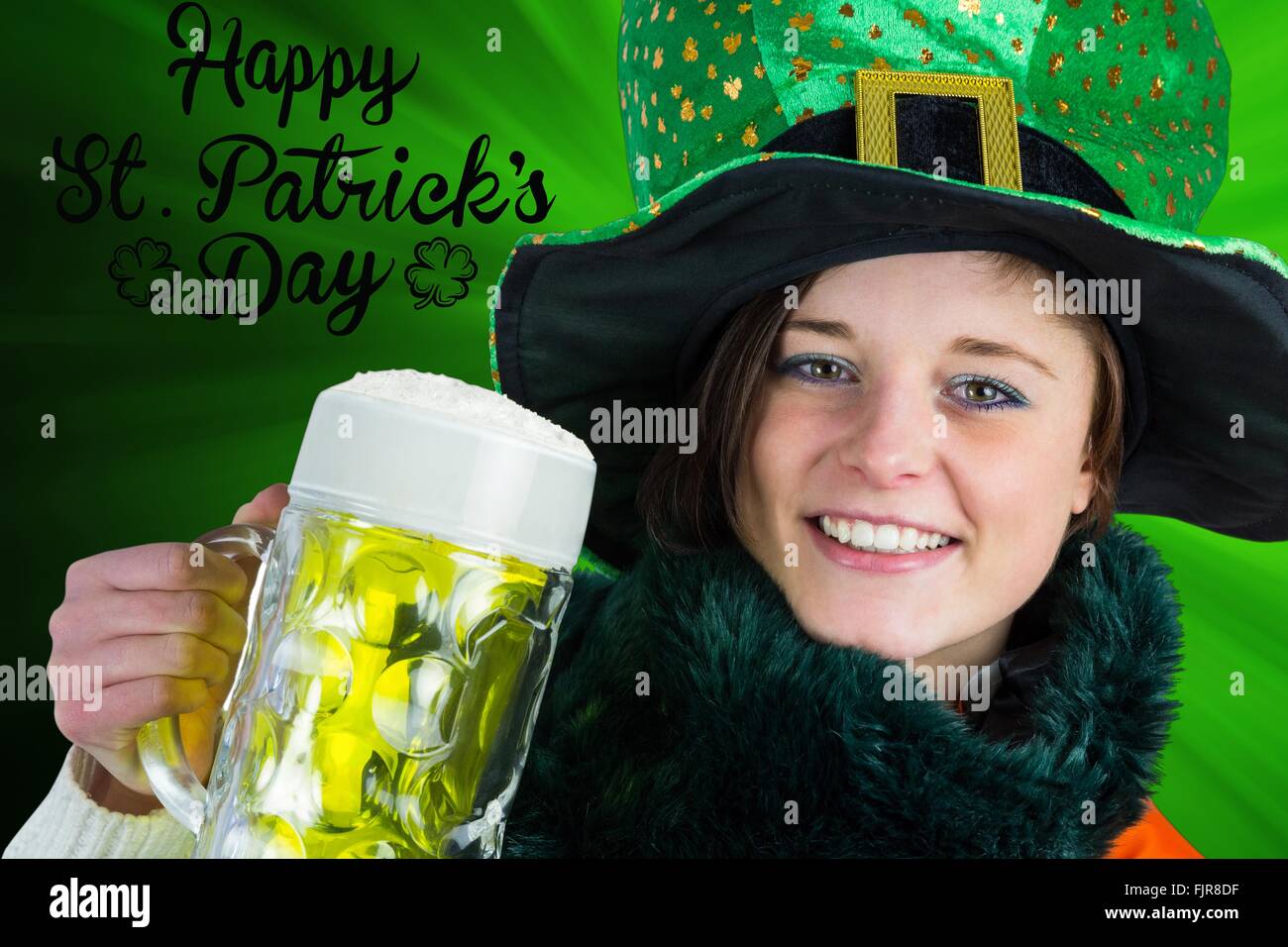 Irish girl holding beer Stock Photo