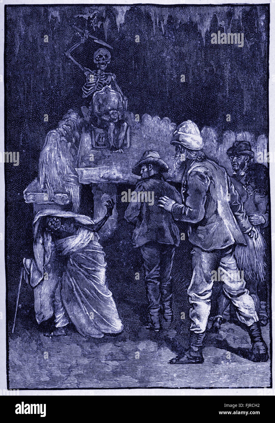 H. Rider Haggard's novel King Solomon's Mines.  Illustration by Walter Paget entitled 'To those who enter the hall of the dead, evil comes'. First published 1885. Haggard, English author, 22 June 1856 - 14 May 1925. Adventure story. Stock Photo