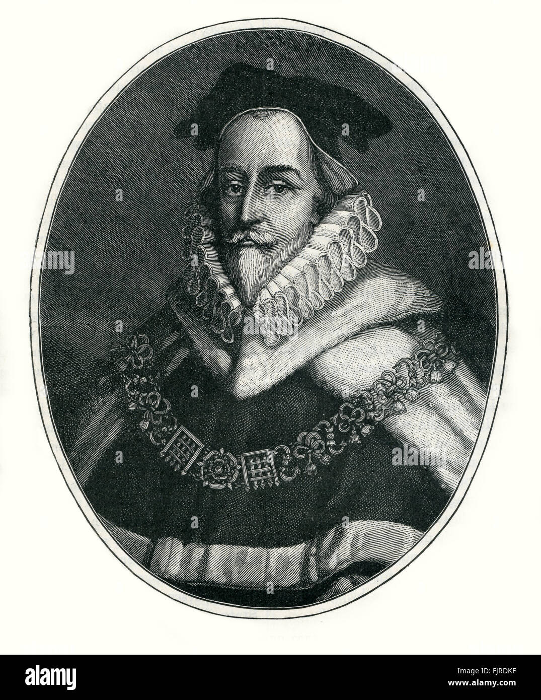 Sir Edward Coke (1552 – 1634), English barrister, judge and opposition politician. Wrote the Statute of Monopolies, 1624, and was instrumental in the passage of the Petition of Right, 1628. Stock Photo