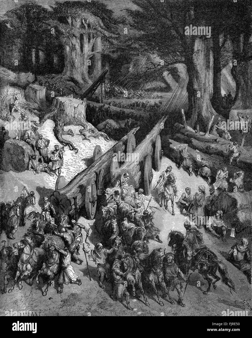 The Cedars of Lebanon are procured for King Solomon to build the Temple of Jerusalem (1 Kings chapter V), illustration by Gustave Doré (1832 – 1883) Stock Photo