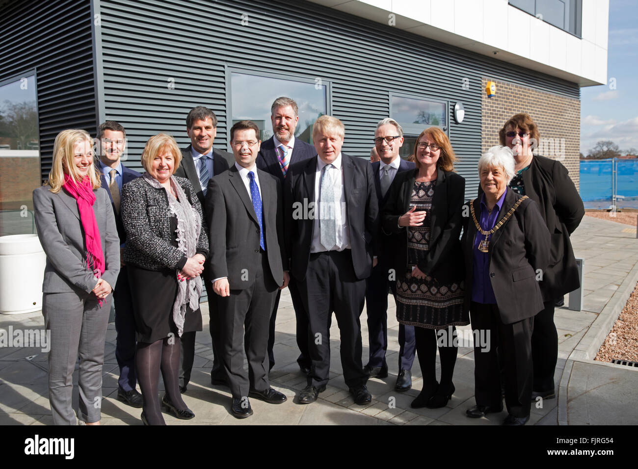Sidcup, UK. 3rd March, 2016. The Mayor of London Boris Johnson formally opened the new sixth form building at Chislehurst and Sidcup Grammar School, which has been created by re-using one of the buildings from London's 2012 Olympic and Paralympic Game Credit: Keith Larby/Alamy Live News Stock Photo