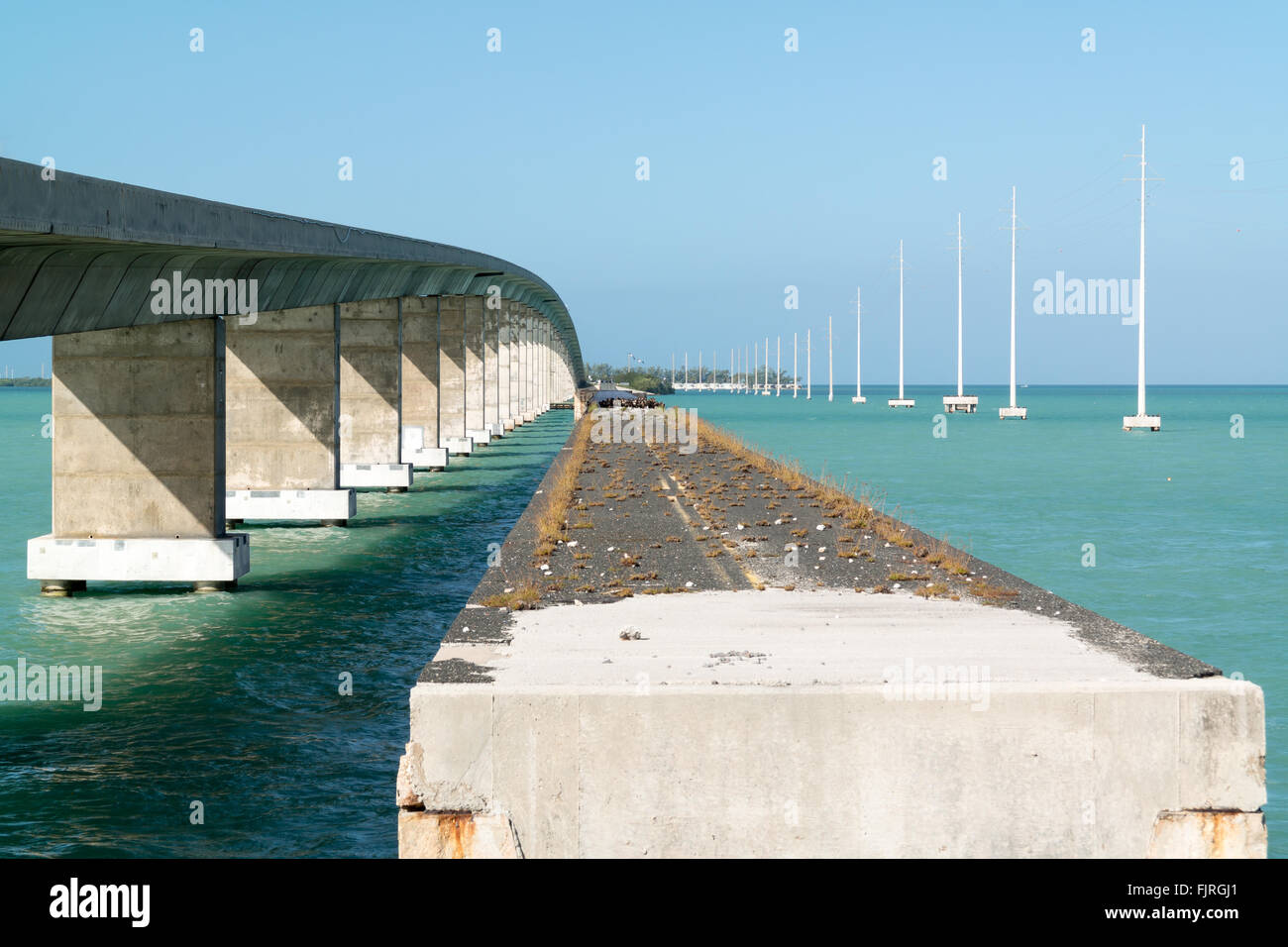 Old and new bridge of Overseas Highway US 1 over Channel 2 to Craig Key, Florida Keys, USA Stock Photo