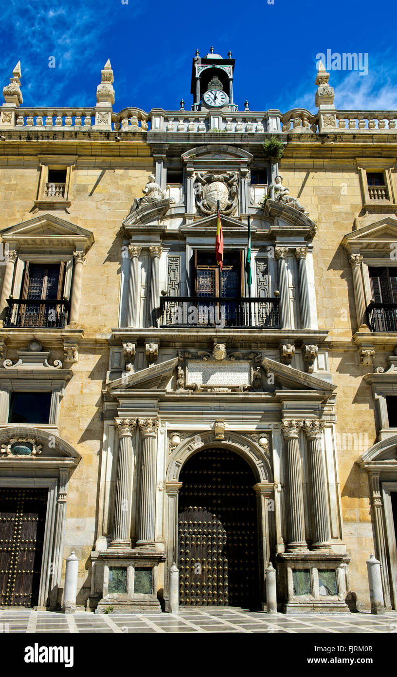 Entrance, Royal Palace of Justice, Palacio de la Chancilleria, on Plaza Nueva, Granada province, Andalusia, Spain Stock Photo