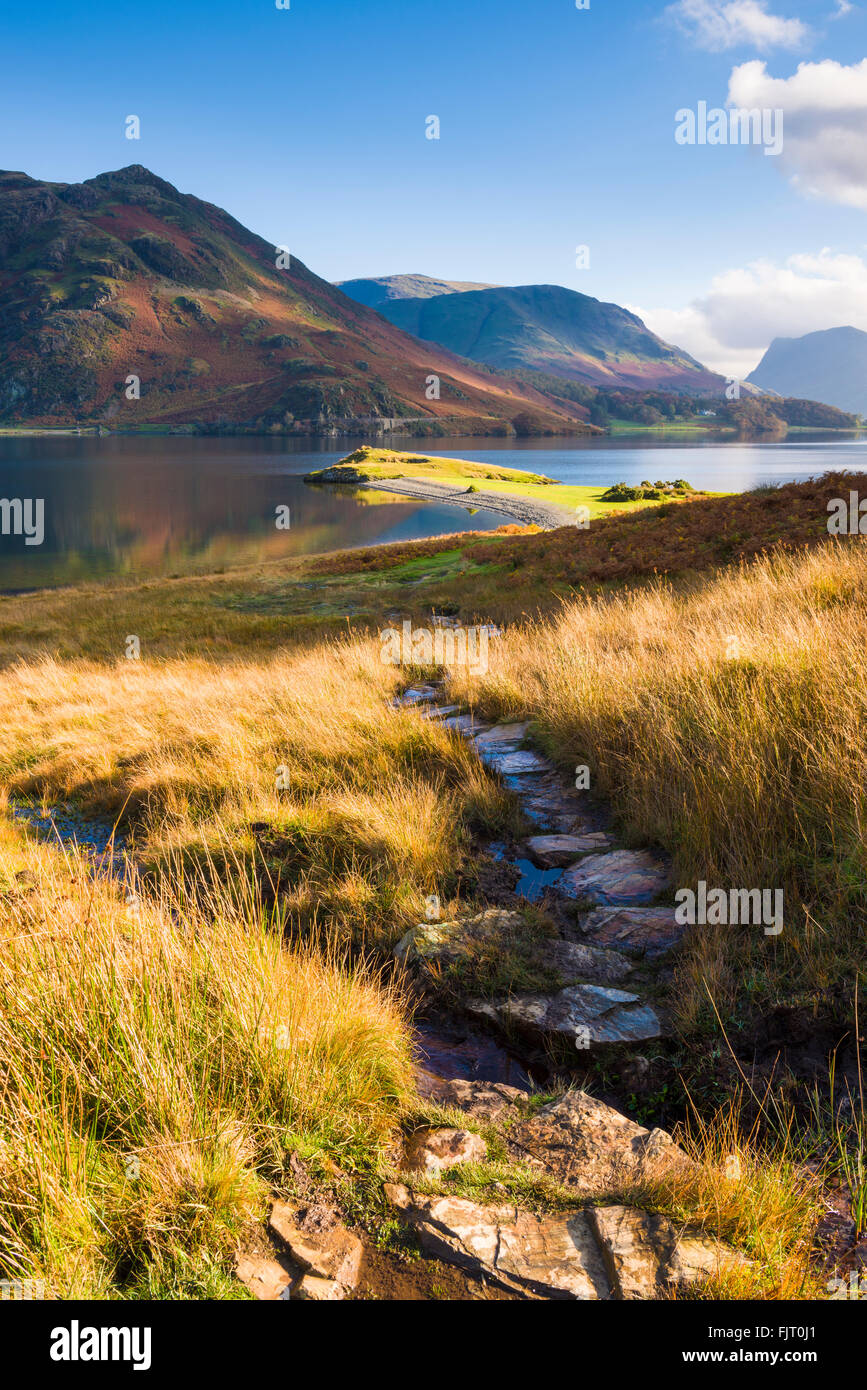 Footpath on the shore of Crummock Water. The Lake District National Park, Cumbria, England Stock Photo