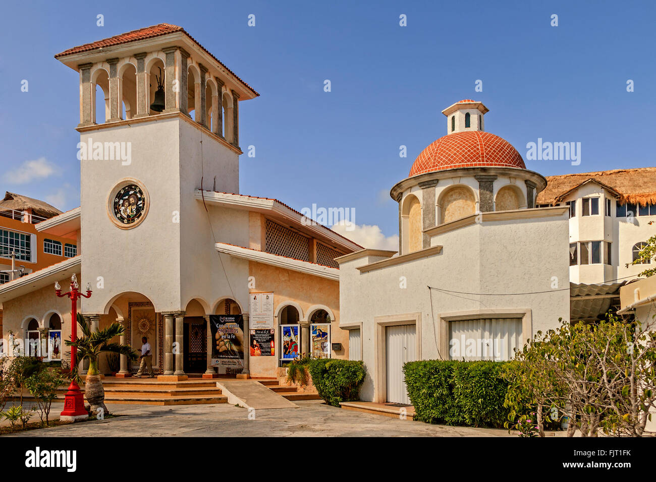 Puerto Morelos Church Yucatan Mexico Stock Photo