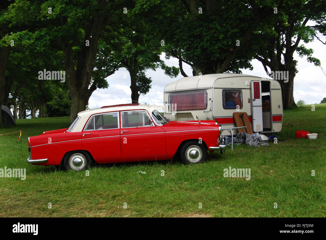 classic camping in 1970s Morris Oxford at Charlbury Cotswolds United ...