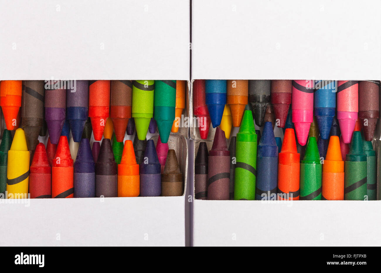 A box of generic wax crayons Stock Photo