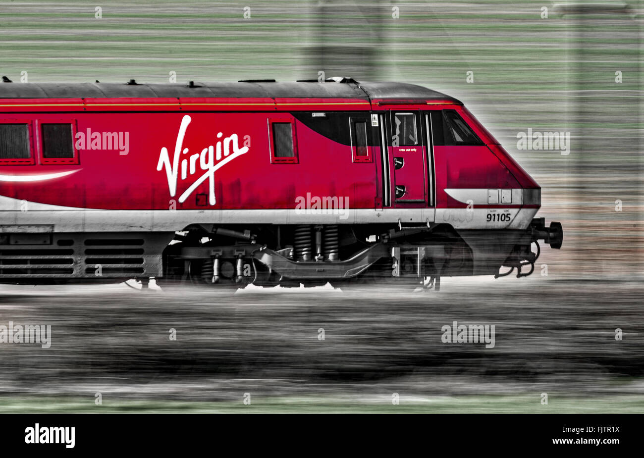 The new Inter City East Coast franchise Virgin and Stagecoach electric locomotive VTEC 91105 in the new red livery. Stock Photo