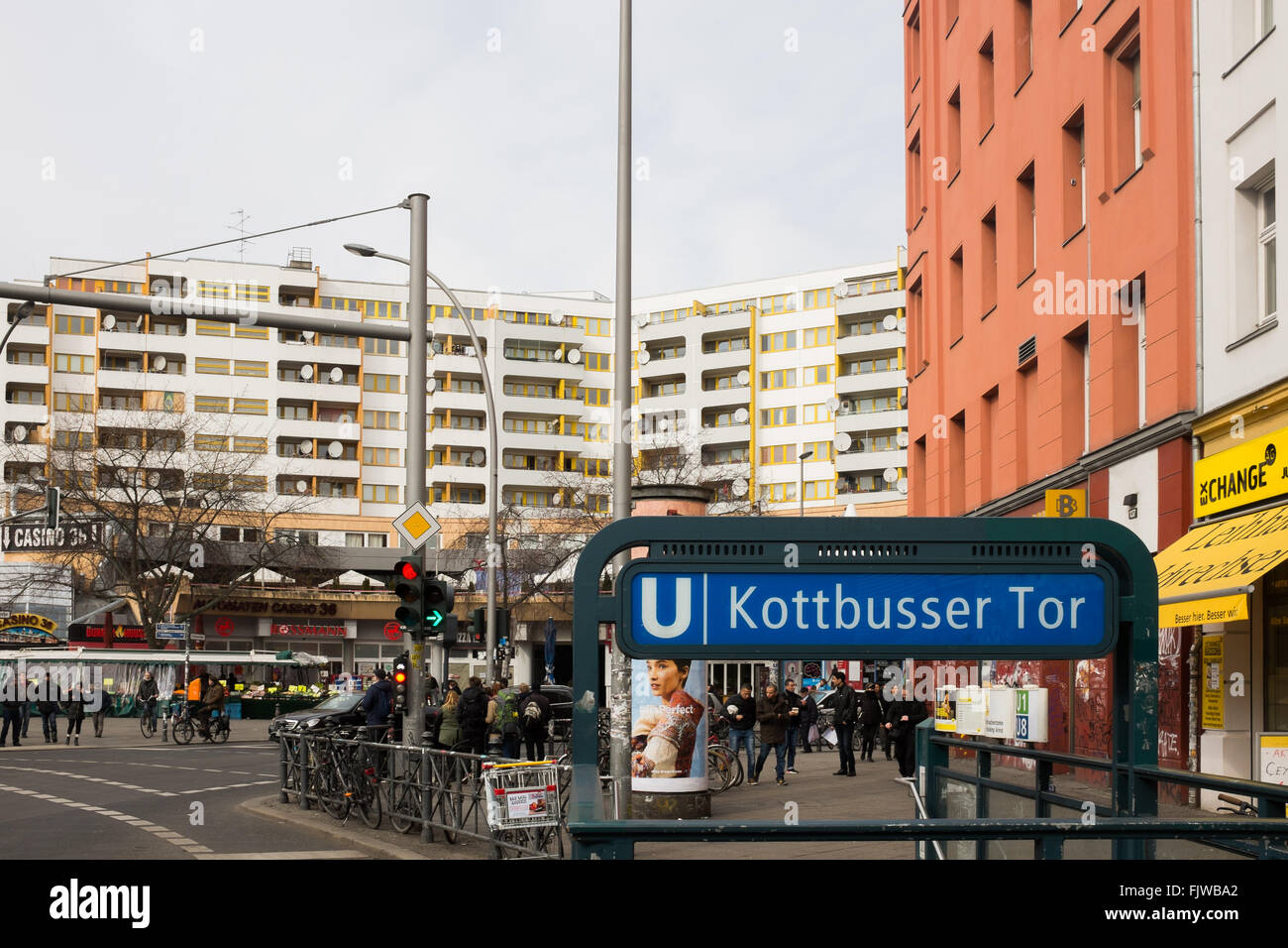 BERLIN, MARCH 03: The Kottbusser Tor in the SO36 in Kreuzberg district, Berlin on March 03, 2016. Stock Photo