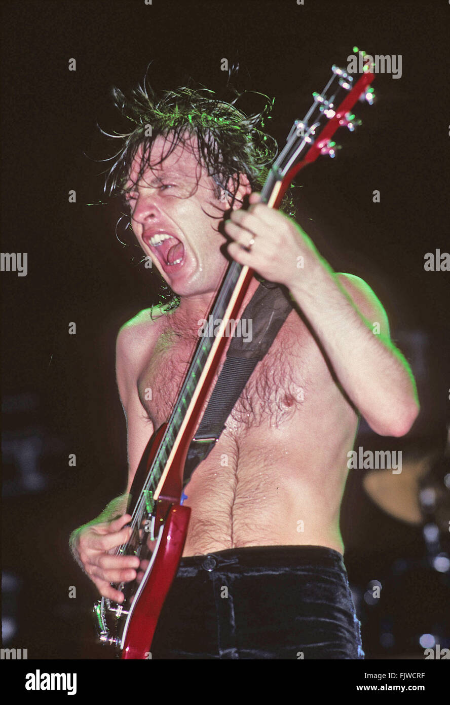 AC/DC UK rock group with Angus Young in October 1986. Photo Jeffrey ...