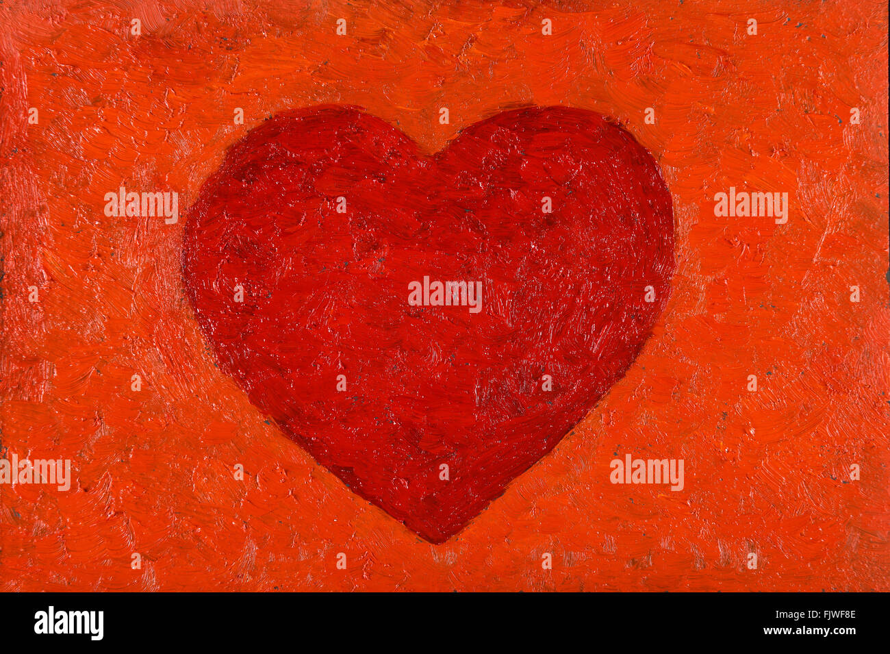Oil painting of red heart over orange background Stock Photo