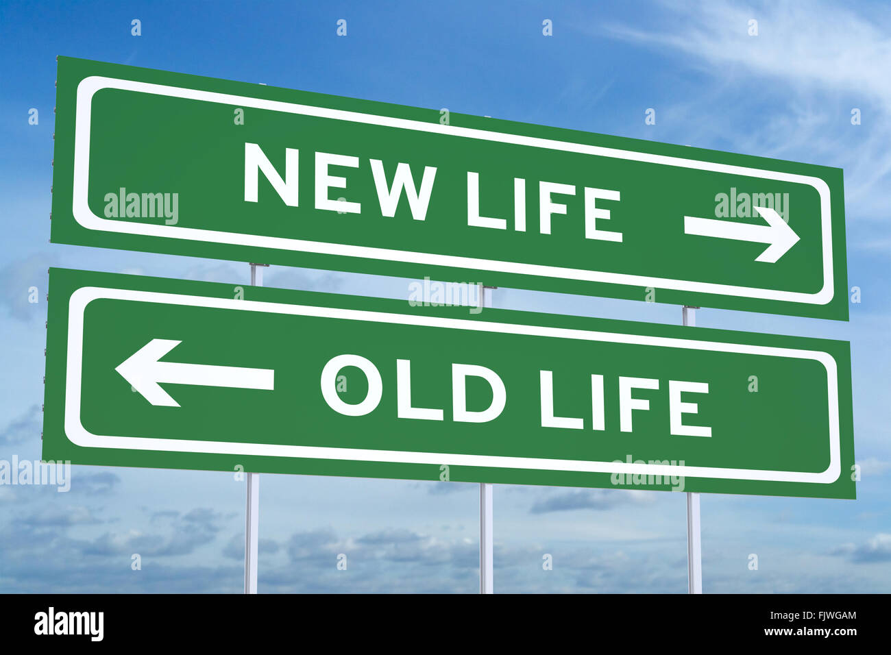 new or old life, Lifestyle choices concept on road billboard Stock Photo