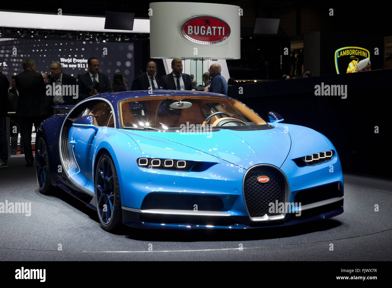 Bugatti Chiron revealed at the Geneva Motor Show 2016.  The world's new fastest production car. Stock Photo