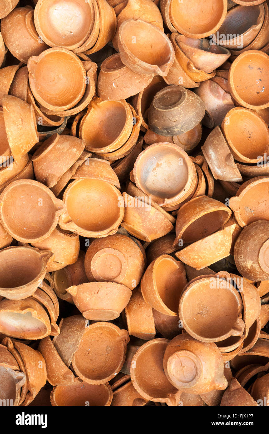 Disposable earthenware cups for burning oil, Sri Lanka Stock Photo Alamy