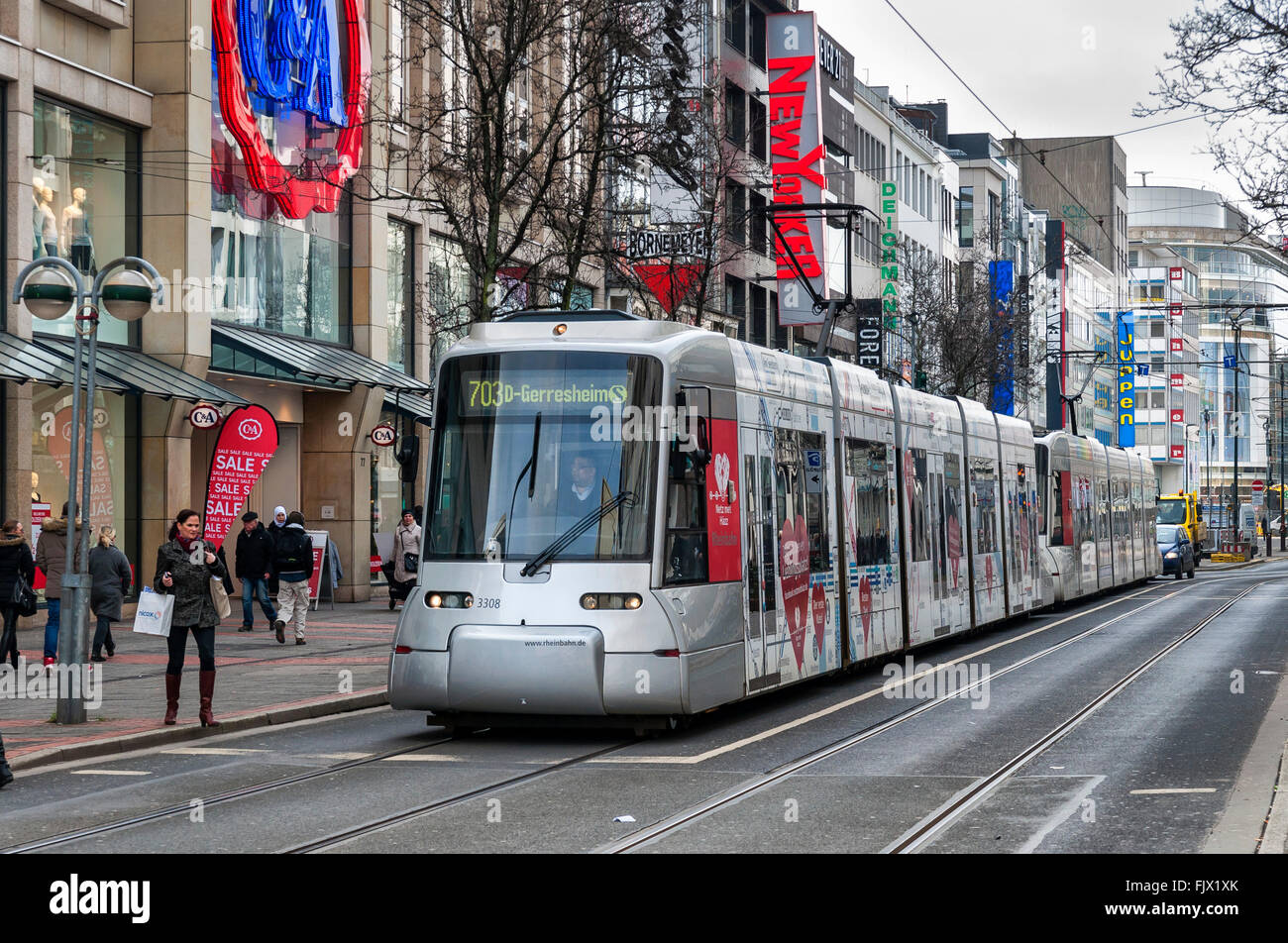 Tram on Schadowstrasse, a popular shopping street in Düsseldorf, NRW.,  Germany, historic view Stock Photo - Alamy