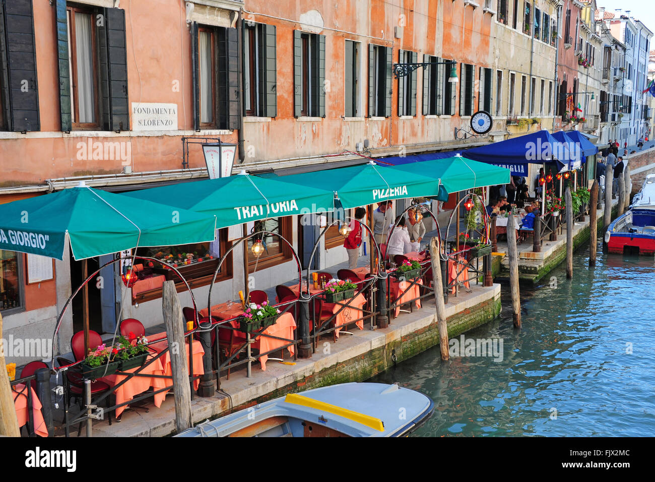 Canalside Restaurant in Venice, Veneto, Italy Stock Photo