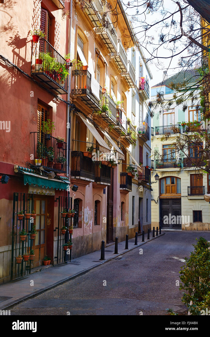 Valencia barrio del Carmen street facades in Spain Stock Photo - Alamy