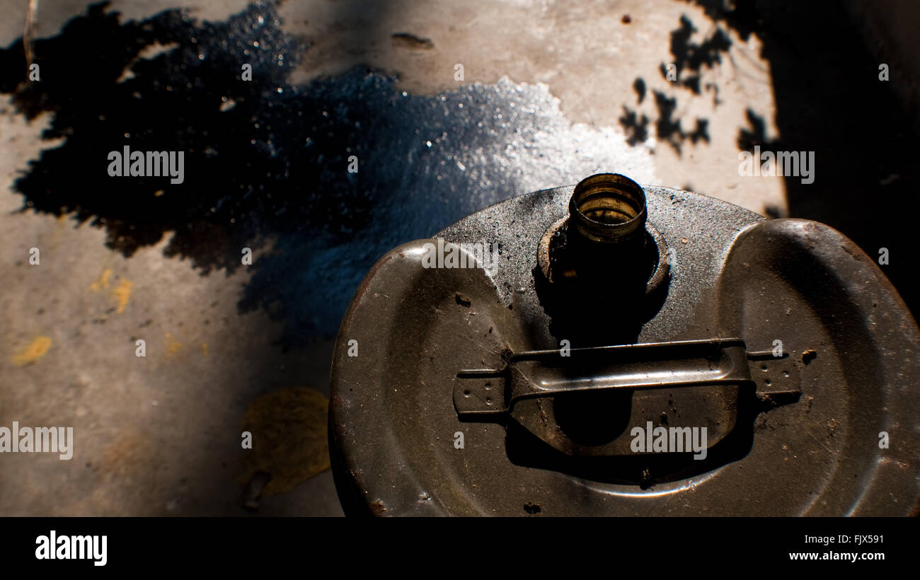 Oil Spilled From Old Barrel On Street Stock Photo Alamy
