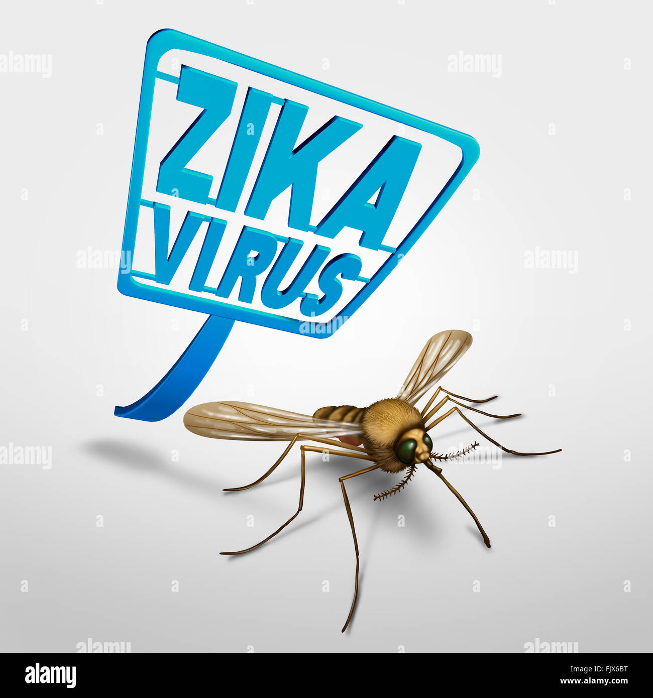 Zika virus control and risk symbol as a fly swatter attacking an infected disease carrying mosquitto that represents the health Stock Photo