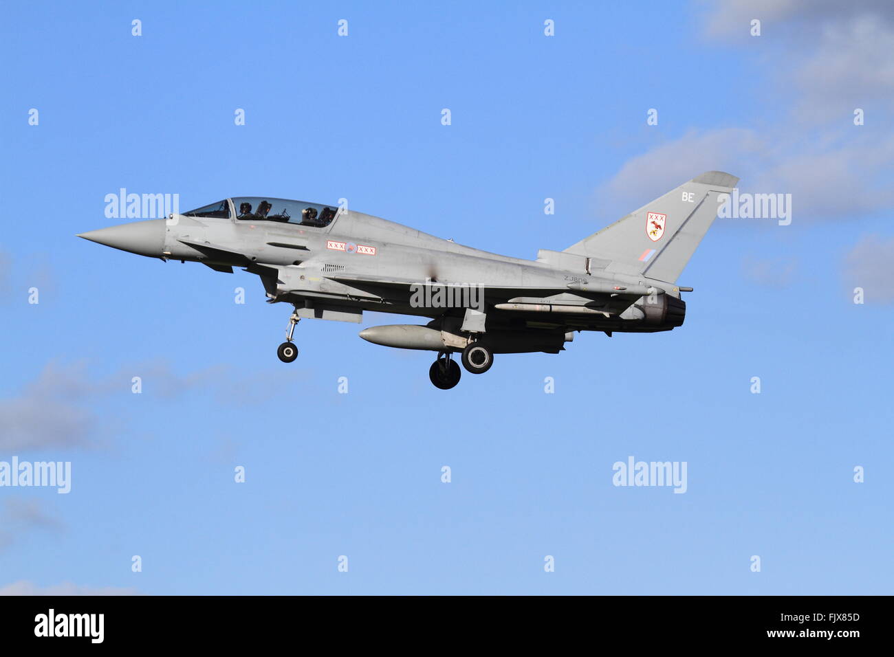 Royal Air Force Typhoon comes in to land at RAF Coningsby. Stock Photo