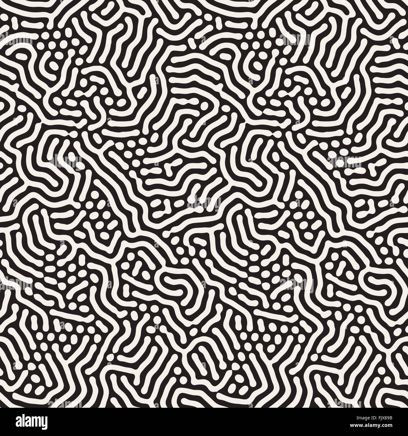 Vector Seamless Black and White Organic Rounded Lines Biological ...