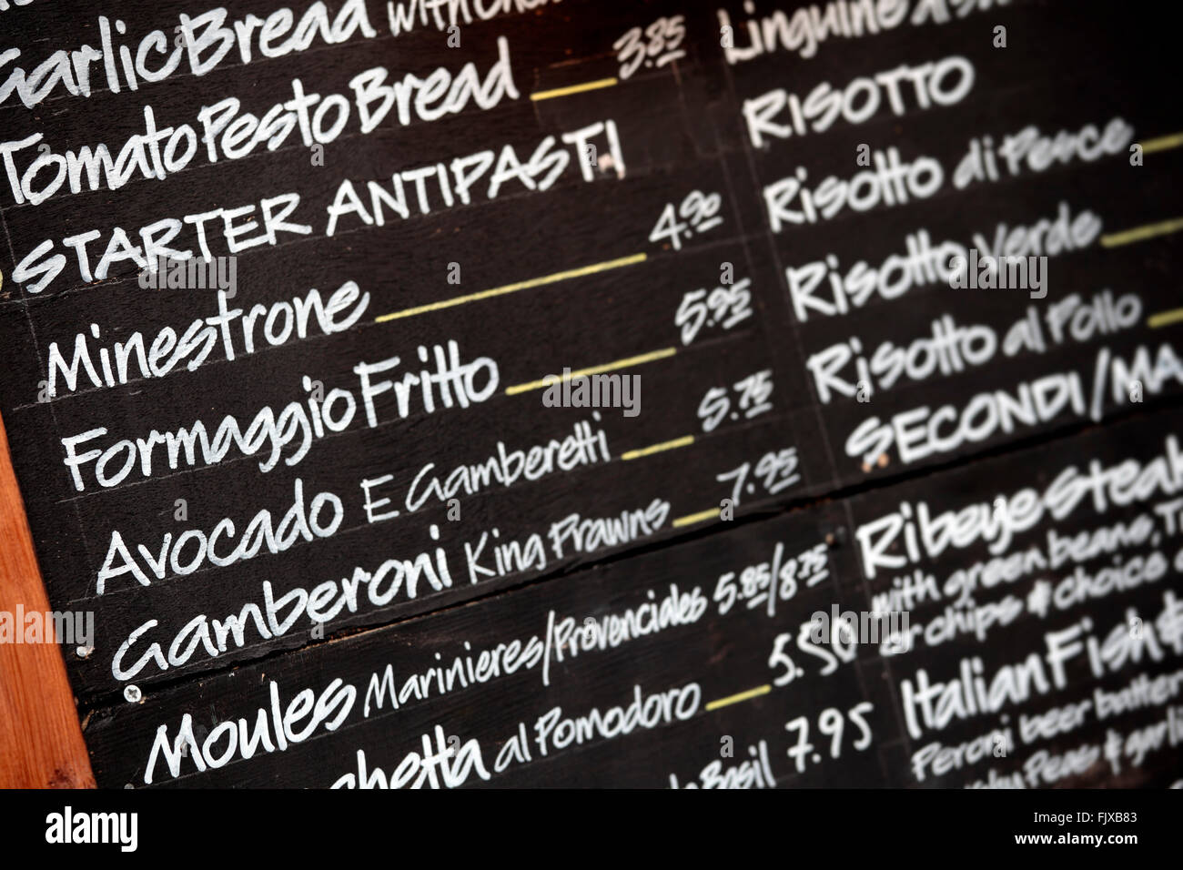 Italian food menu in english hi res stock photography and images