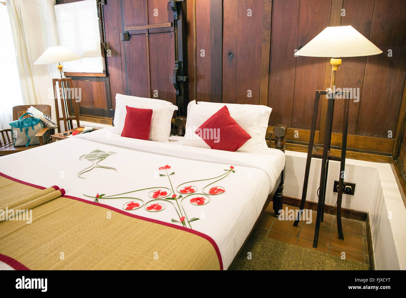 Double Bed Keralan Style Kerala India Stock Photo Alamy