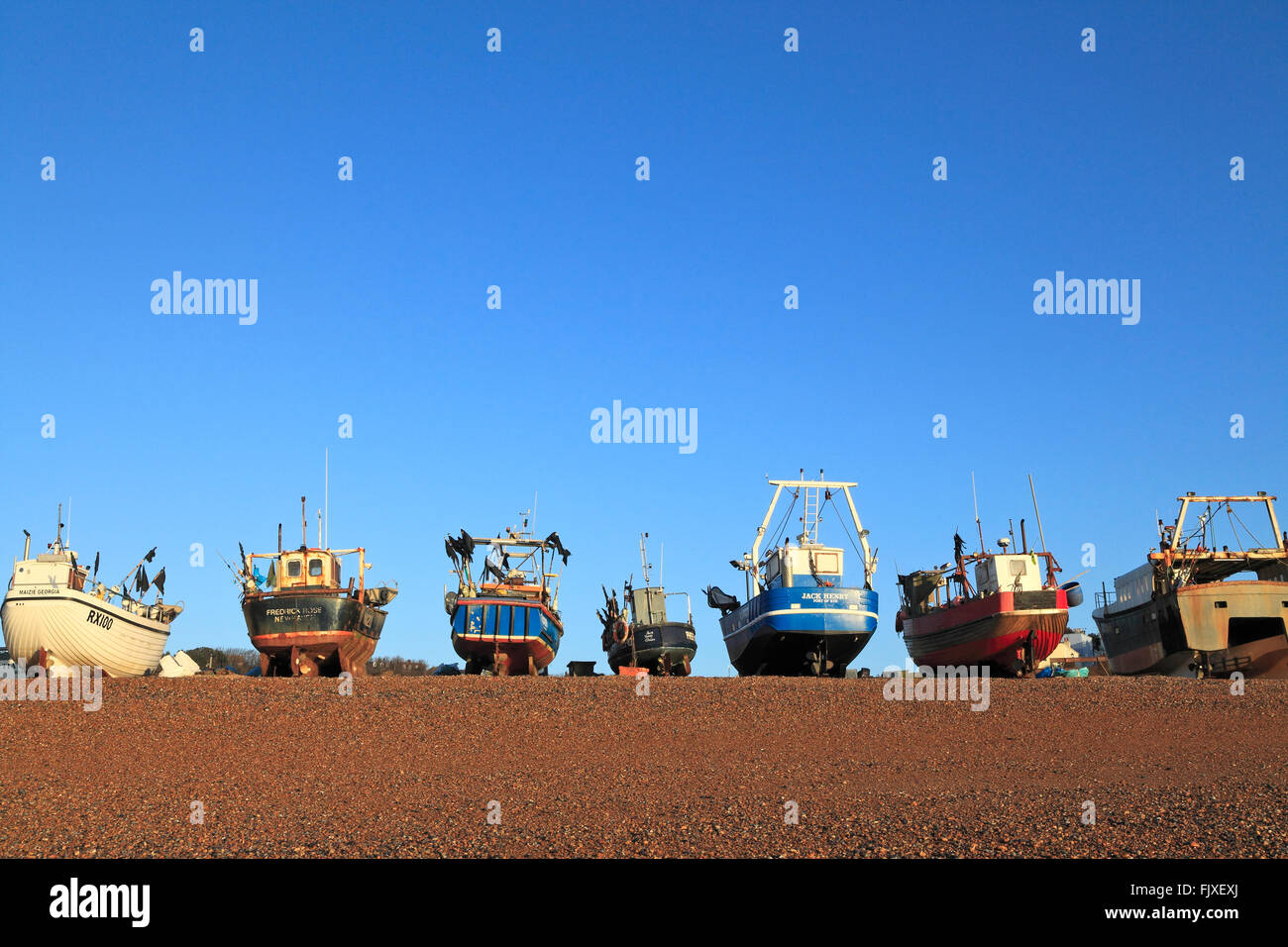 Fishing trawlers on Hastings Stade Fishermen's Beach, East Sussex