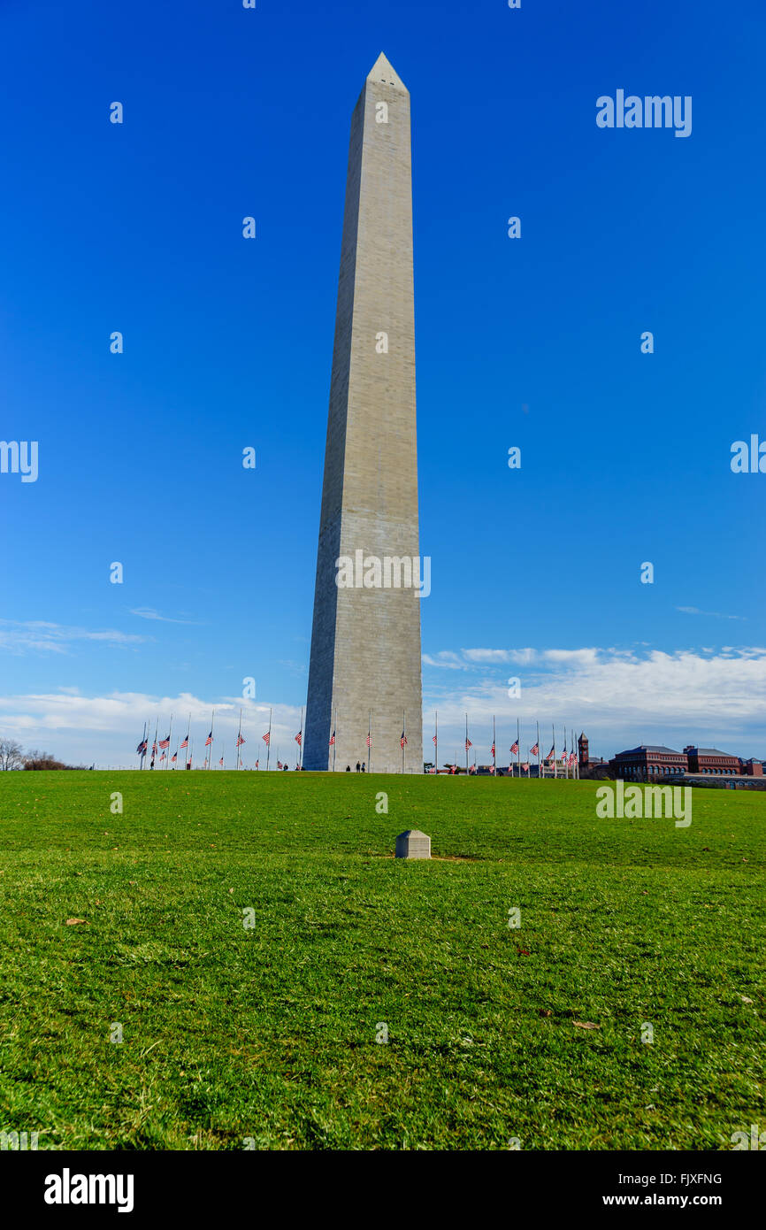 Washington Monument Against Blue Sky Stock Photo
