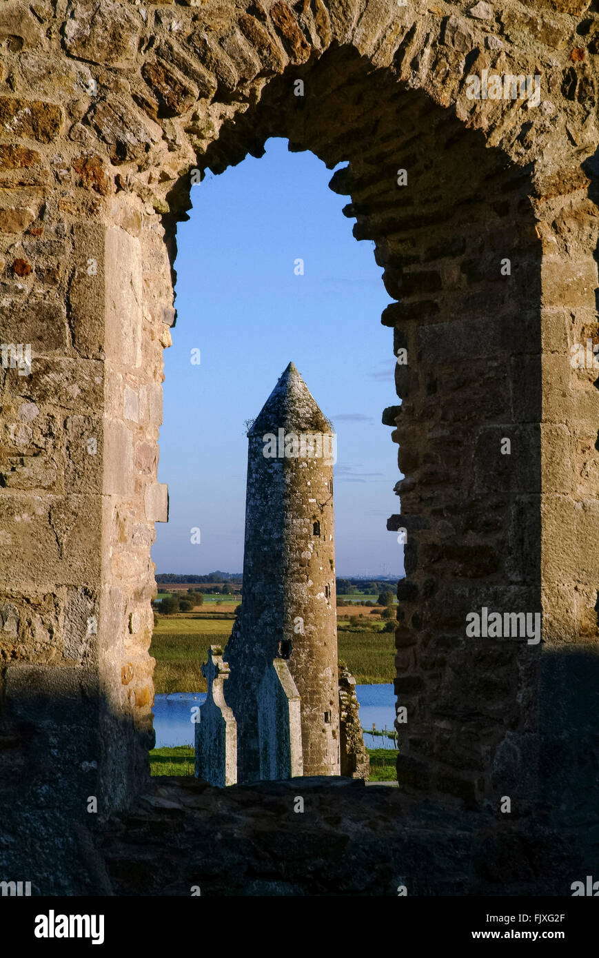 Clonmacnoise Monastery shannon Offaly Ireland Stock Photo