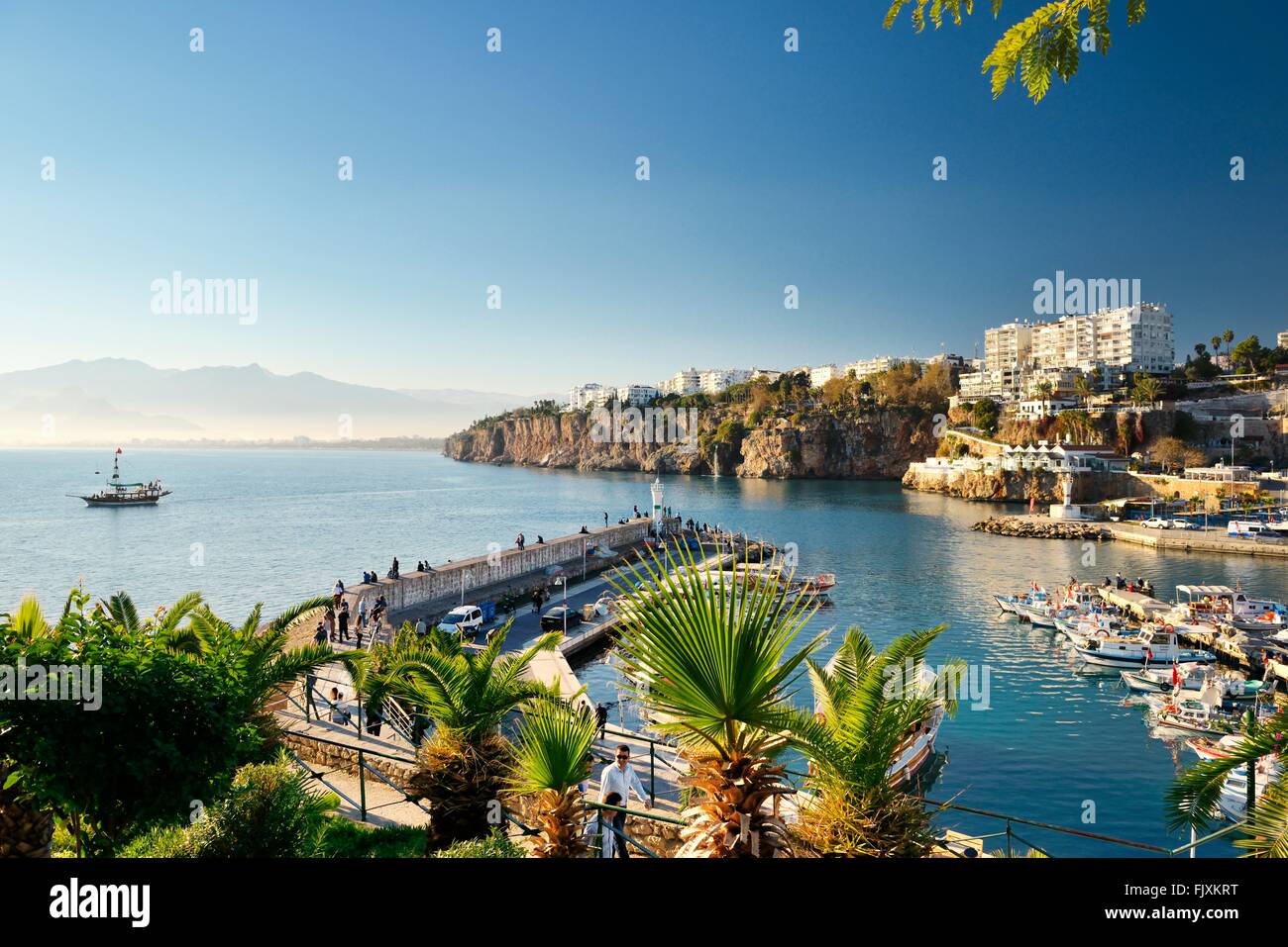 Kaleici is the historic centre of the city of Antalya, Turkey. NW over the old harbour and marina on the Mediterranean coast Stock Photo