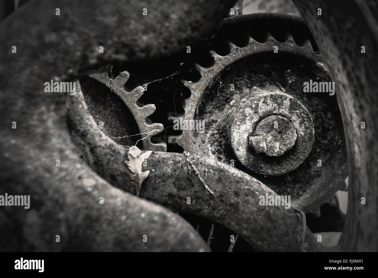 Close-Up Of Rusty Abandoned Machine Part Stock Photo
