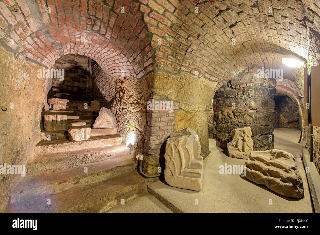 Pilsen medieval network of vaulted subterranean tunnels Stock Photo