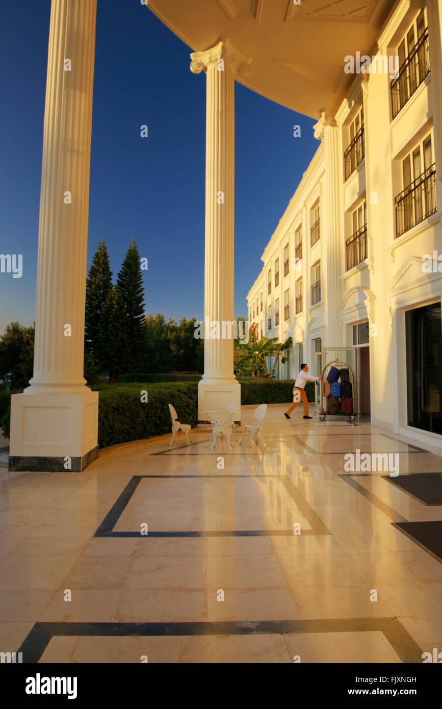 Colonnaded main entrance of IC Hotel Airport at Antalya Airport on the Turkish tourism Turquoise Coast southern Turkey Stock Photo