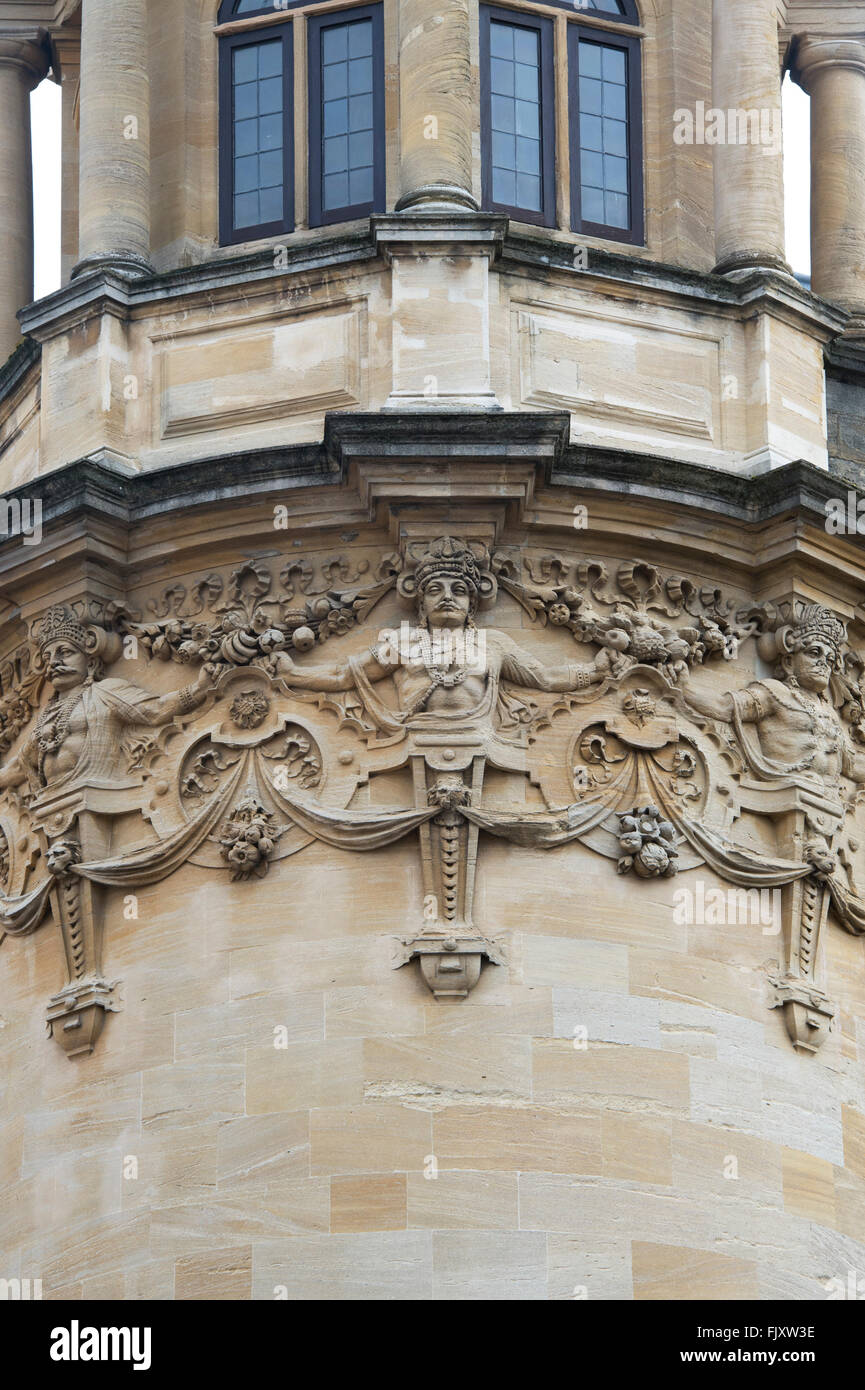 Stone Carvings on Old Indian Institute building / History Faculty Library, University of Oxford. England Stock Photo