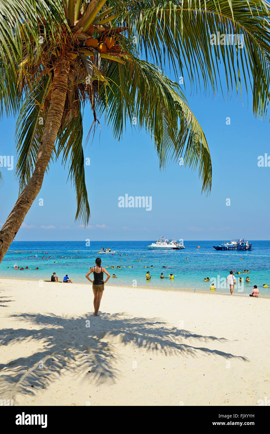 Pulau Pinang, a small island next to Pulau Redang, is a popular snorkeling spot for Chinese tourist groups. Stock Photo