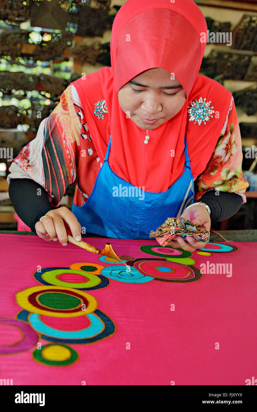 Traditional batik painting (free-hand) in Terengganu, Malaysia. Stock Photo