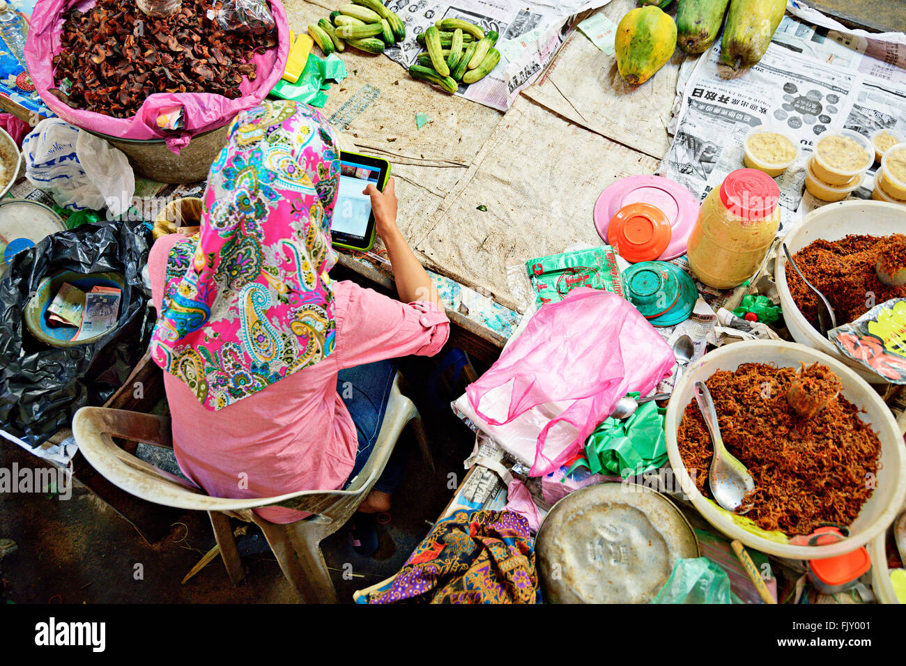 Market in Kuala Terengganu, Malaysia. Stock Photo