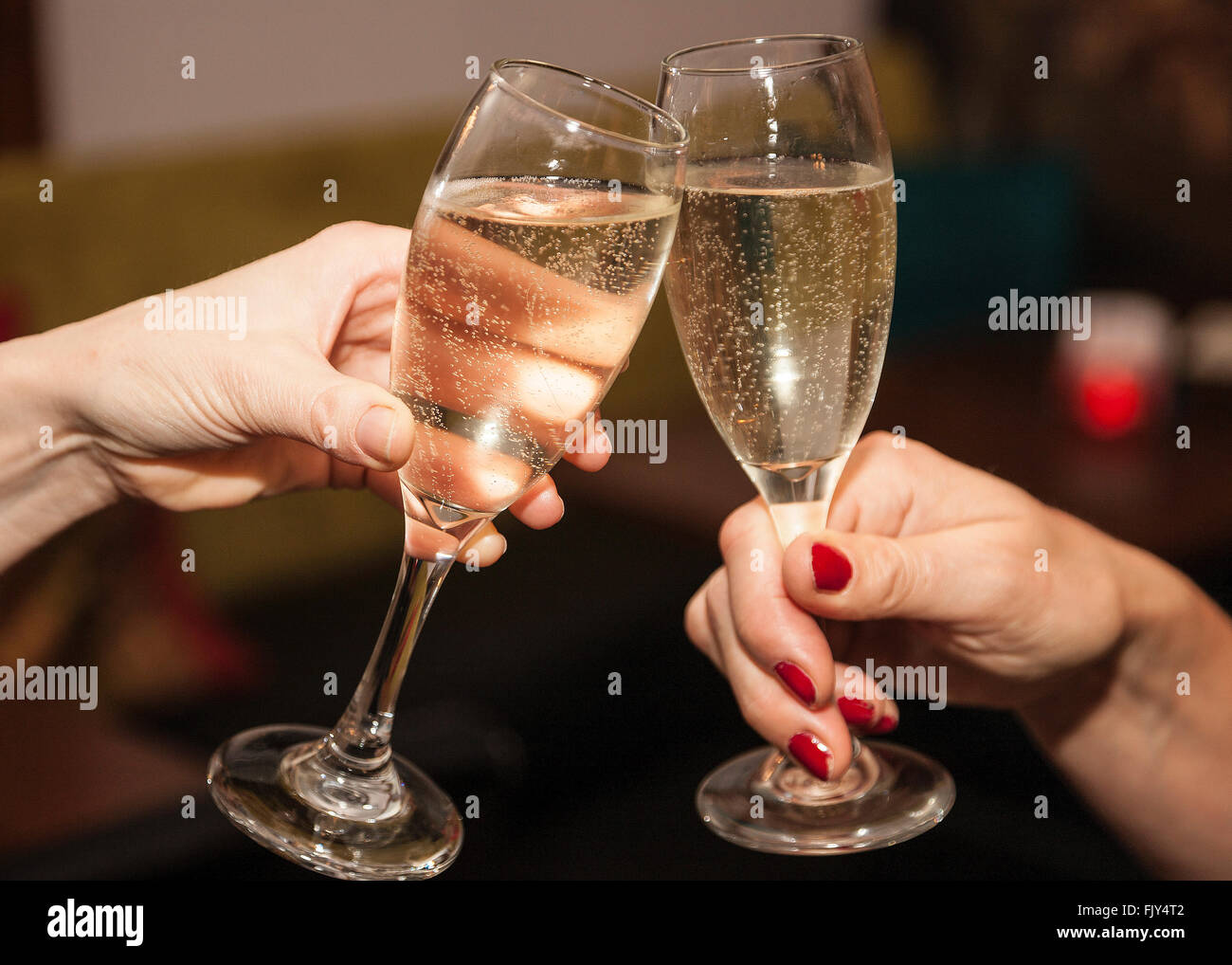 Two ladies toasting with champagne Stock Photo Alamy