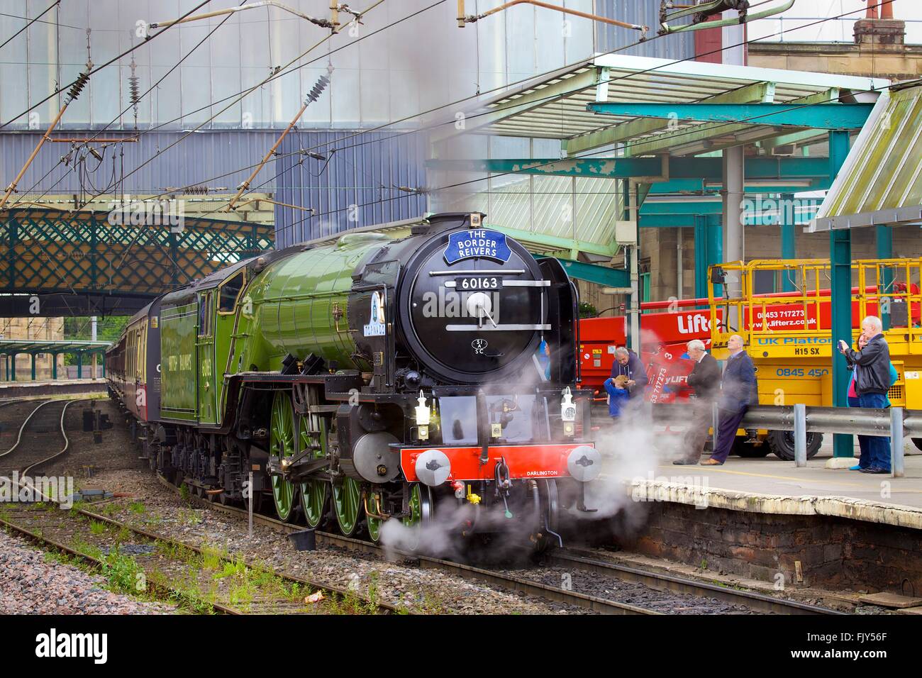 Steam train LNER Peppercorn Class A1 60163 Tornado. Carlisle Railway Station, Carlisle, Cumbria, West Coast Main Line, England. Stock Photo