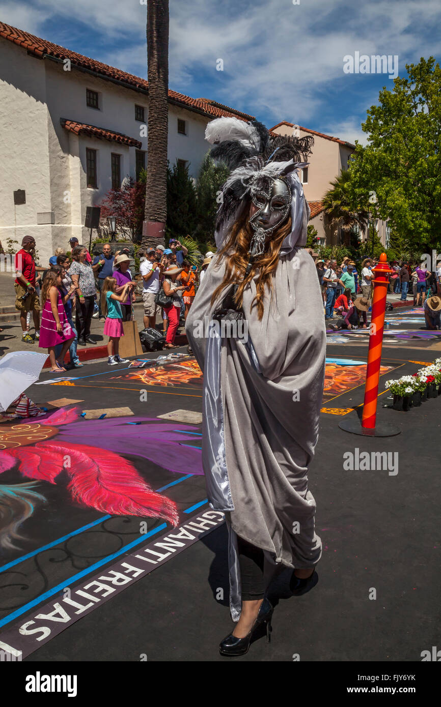 Street performer at the Italian Street Painting festival, San Rafael, California, USA Stock Photo