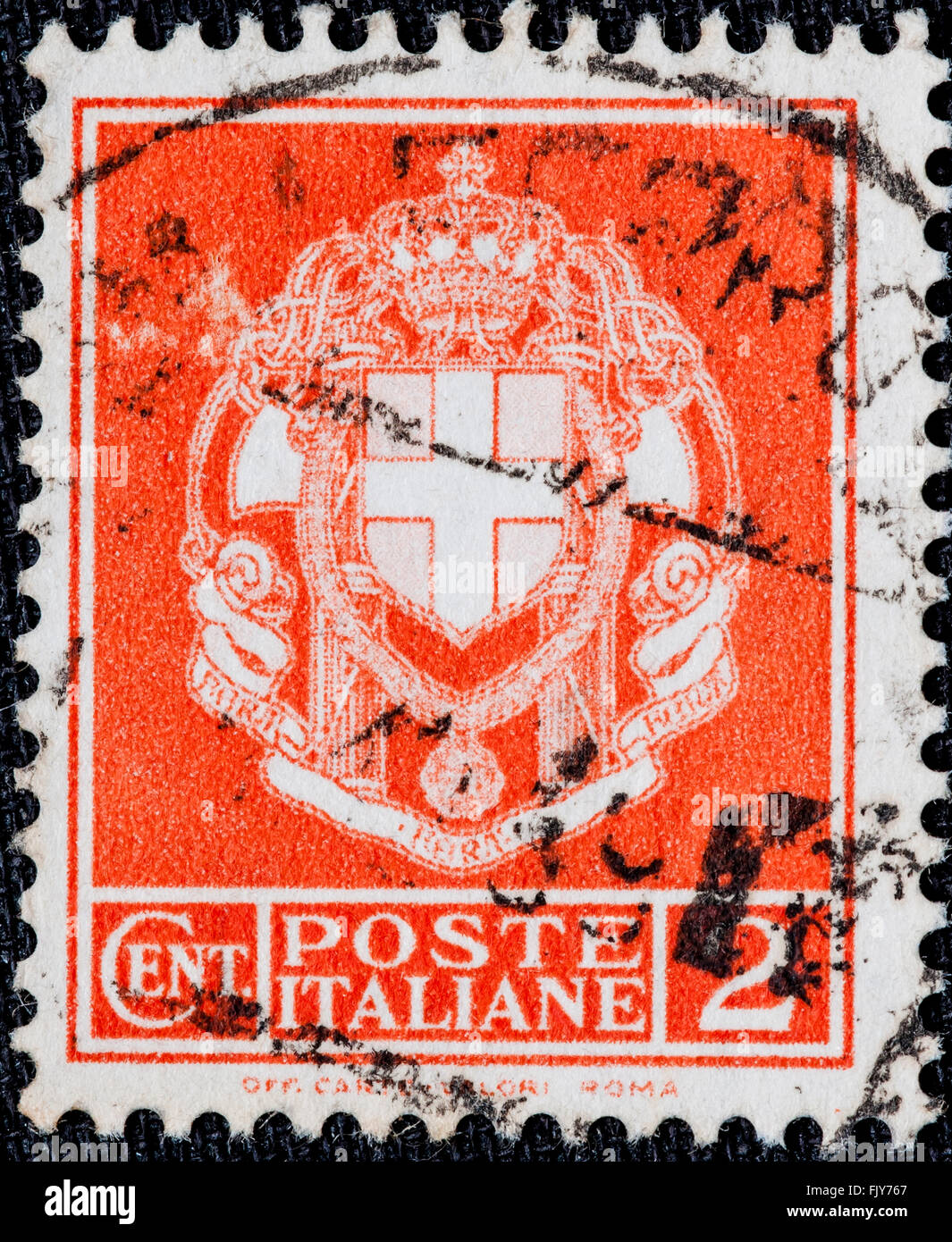 Postage stamp issued by the Kingdom of Italy by 2 cent. Stock Photo