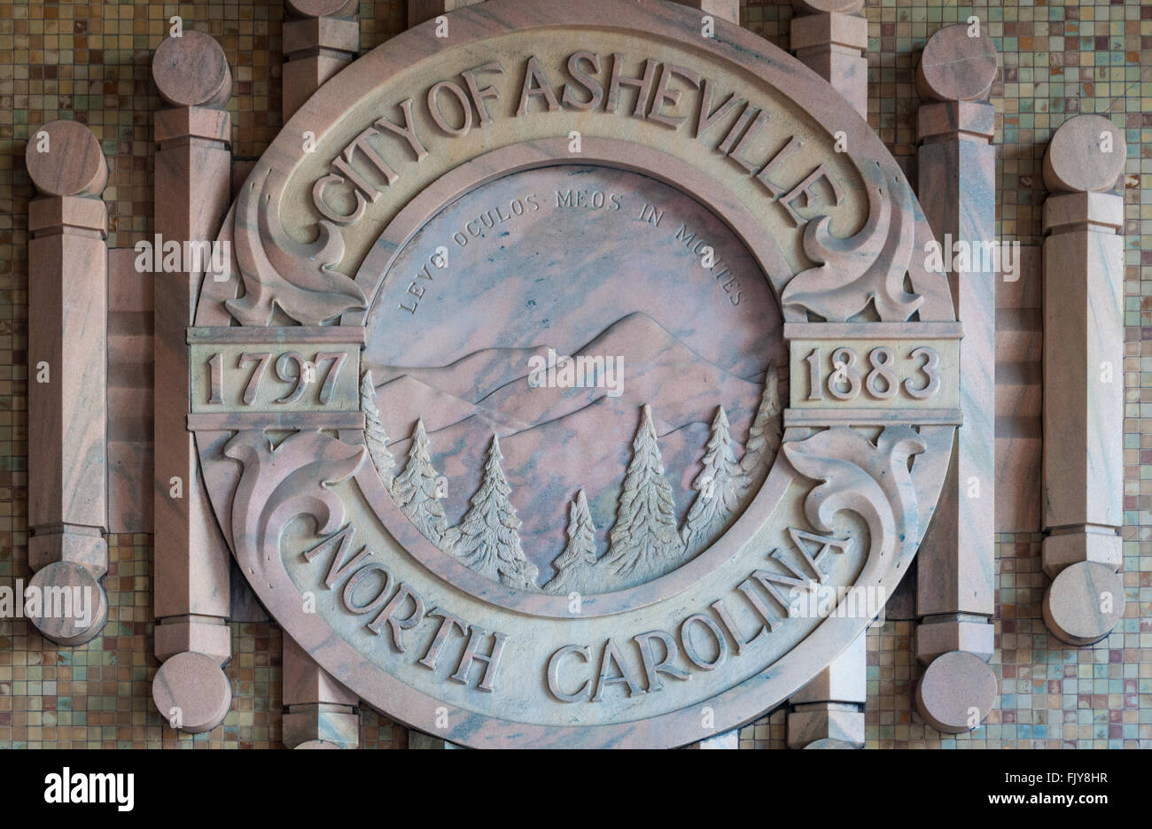 Stone seal for City of Asheville, North Carolina at entrance to City