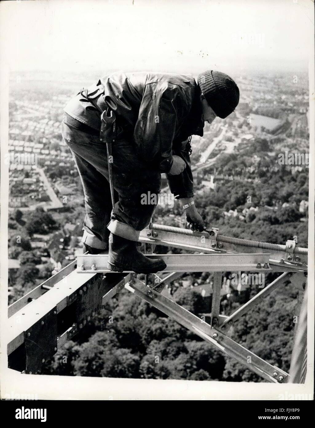 1956 High up on Britain's Newest Television Mast, Construction work