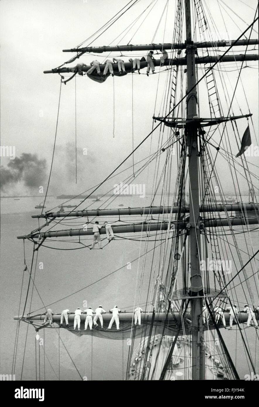 1952 - ''Away Aloft'' This sailing ship command is almost a thing of the past, now that Japan is launching shops over 300.000 tons deadweight, but it is still to be heard aboard the ''Kaio Maru'' aboard which cadets are trained for future marine officers, and Japan Self defence Naval Force. The beautiful old sailing ship is kept in an immaculate condition, and each year goes for long cruises to foreign countries to give the cadets sailing experience-the hard way. © Keystone Pictures USA/ZUMAPRESS.com/Alamy Live News Stock Photo