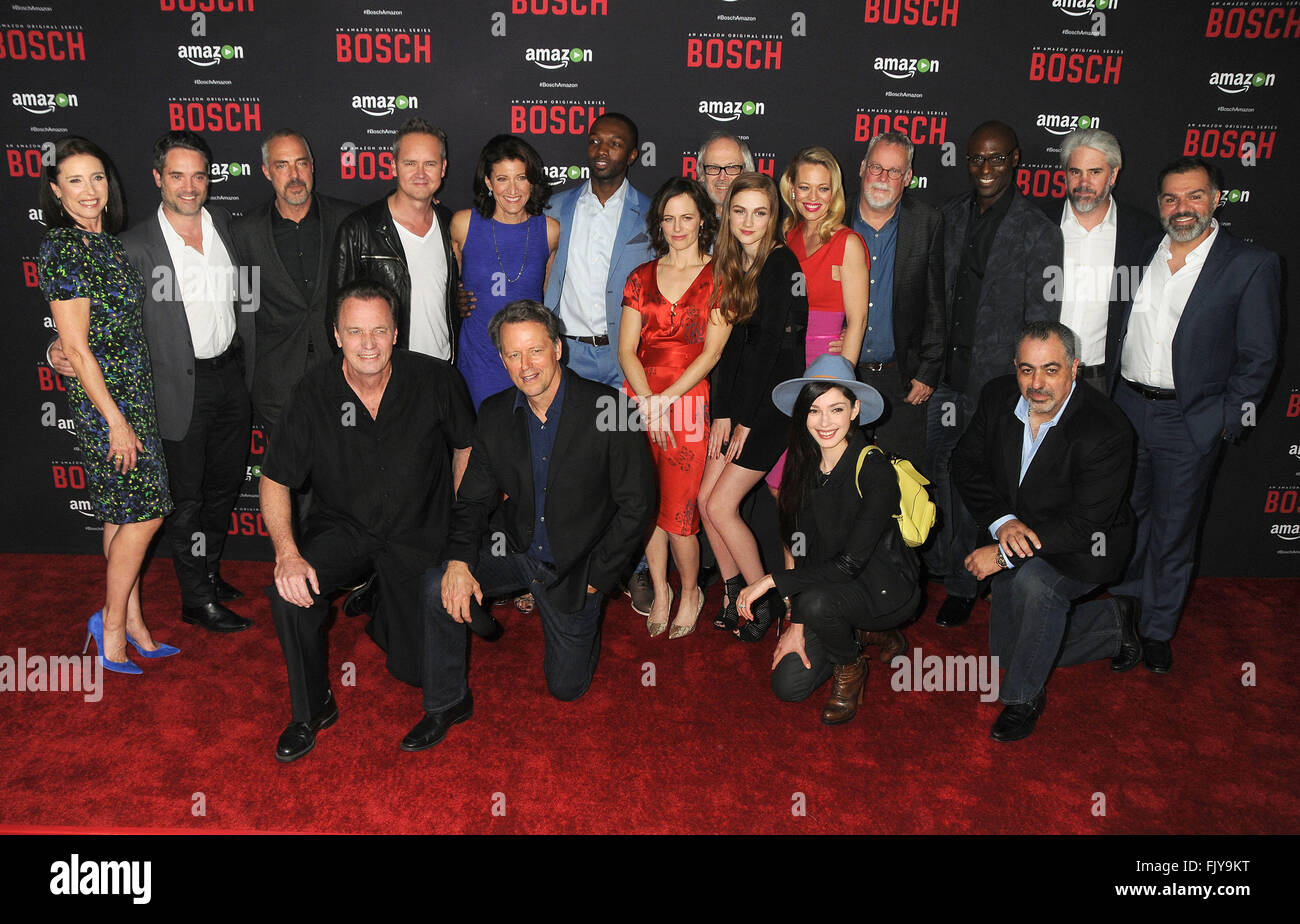 West Hollywood, CA, USA. 3rd Mar, 2016. Cast and Crew of ''Bosch''. Amazon  Original Series ''Bosch'' Season 2 Premiere held at the Pacific Design  Center. Photo Credit: Byron Purvis/AdMedia Credit: Byron Purvis/AdMedia/ZUMA