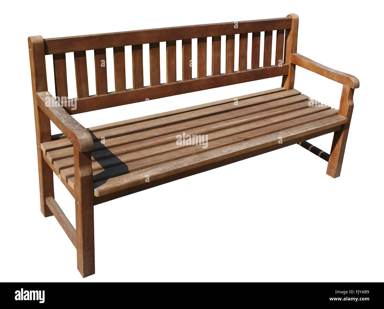Wooden long bench in public city park. Isolated Stock Photo - Alamy